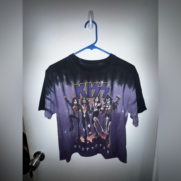 Liquid Blue KISS BAND Crop T